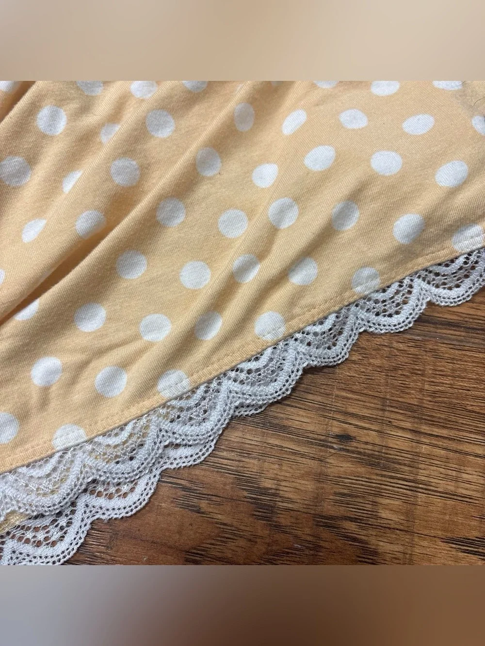 Peach & White Polka Dot Babydoll Slip Dress W Lace Trim by Soma Size Large